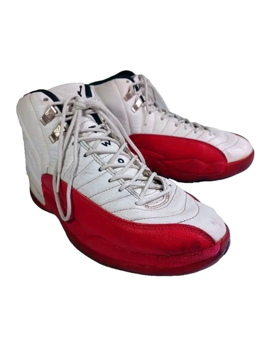 Men's Size 8.5 Air Jordan 12 Retro Cherry Red White Leather Basketball Sneakers